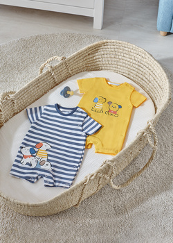 Mayoral Newborn 1751-038 Zestaw 2 pajacyków krótkich dla chłopca Niebieski i żółty