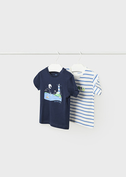 Mayoral Baby 1023-083 Zestaw 2 koszulek ECOFRIENDS z krótkim rękawem z aplikacją dla chłopca  Granatowa i biała w paski