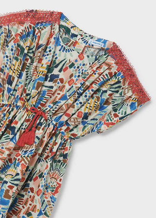 Mayoral Junior 6923-079 Wzorzysta sukienka bawełniana dla dziewczynki Blanco