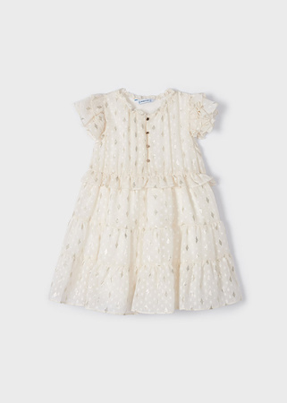 Mayoral Mini 3927-010 Sukienka z falbankami dla dziewczynki Ecru