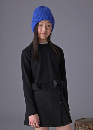 Mayoral Junior 7030-032 Koszulka z długim rękawem w prążek z płatkami Negro