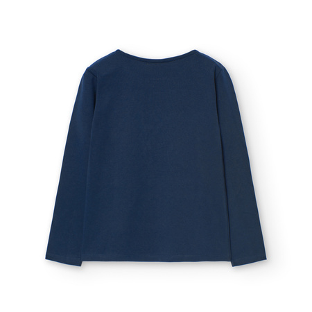 boboli 429049 2440 Koszulka z długim rękawem z nadrukiem dla dziewczynki Granat