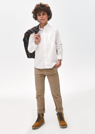 Mayoral Junior 874-051 Koszula z długim rękawem, z klasycznym kołnierzykiem dla chłopca Blanco