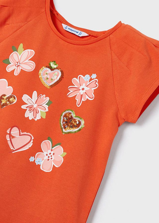 Mayoral Mini 3071-056 Koszulka z krótkim rękawem z nadrukiem i aplikacją Pomarańczowa