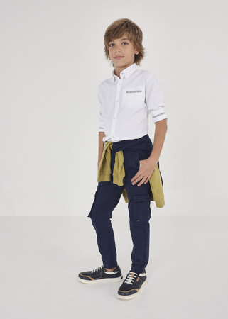 Mayoral Junior 6117-040 Koszula z długim rękawem z kołnierzykiem dla chłopca Biała