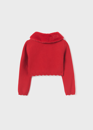 Abel&Lula 5862-075 Sweterek/bolerko z odpinanym futerkowym kołnierzem dla dziewczynki Rojo