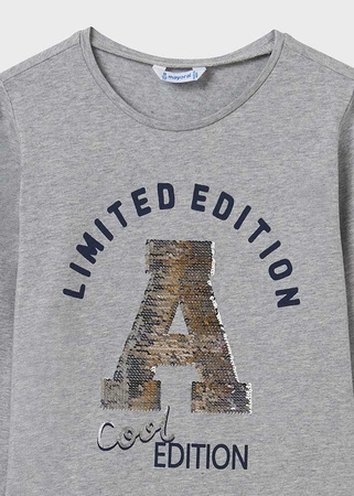 Mayoral Junior 7039-027 Koszulka z długim rękawem z cekinową aplikacją dla dziewczynki Szara