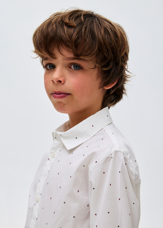 Mayoral Junior 7187-046 Koszula wzorek z długim rękawem, z klasycznym kołnierzykiem dla chłopca Blanco