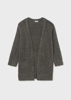 Mayoral Junior 7377-067 Sweter Kardigan trykotowy długi dla dziewczynki szary