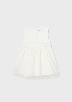 Mayoral Baby 1948-077 Sukienka z organzy z haftem dla dziewczynki  Blanco