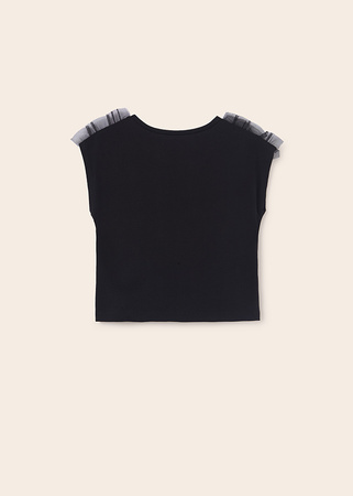 Mayoral Junior 6043-059 Bluzka z nadrukiem i tiulem dla dziewczynki Czarna