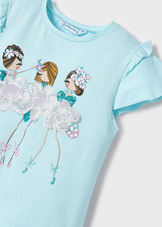 Mayoral Mini 3055-033 Koszulka z krótkim rękawem z nadrukiem i aplikacją Aqua