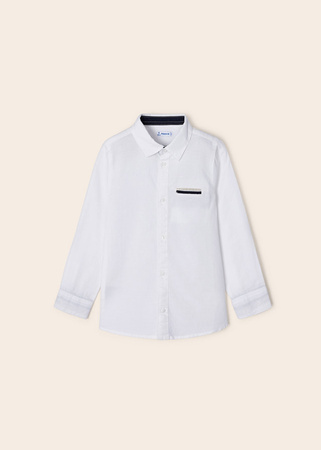 Mayoral Mini 3165-040 Koszula lniana z długim rękawem z kołnierzykiem dla chłopca Biała