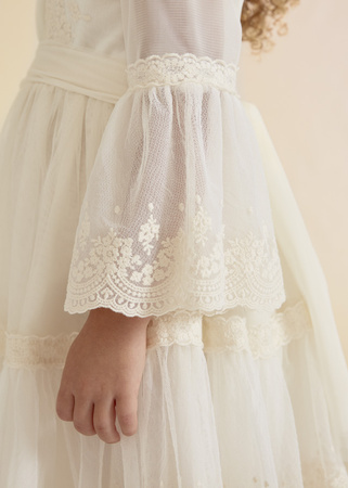 Abel&Lula 5036-056 Sukienka z haftowanym tiulem dziewczynki Ecru