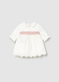 Mayoral Newborn 2818-001 Sukienka łączona z haftem Crudo