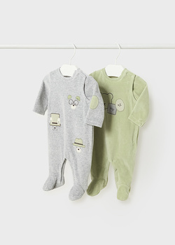 Mayoral Newborn 2753-046 Komplet 2 pajacyków z aksamitnej dzianiny ECOFRIENDS dla chłopca Tea