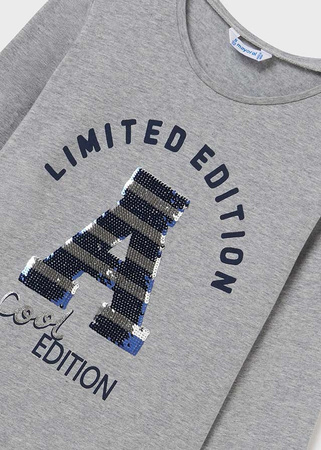 Mayoral Junior 7039-027 Koszulka z długim rękawem z cekinową aplikacją dla dziewczynki Szara