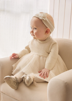 Mayoral Newborn 2858-047 Sukienka wizytowa łączona Champagne