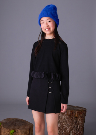 Mayoral Junior 7030-032 Koszulka z długim rękawem w prążek z płatkami Negro