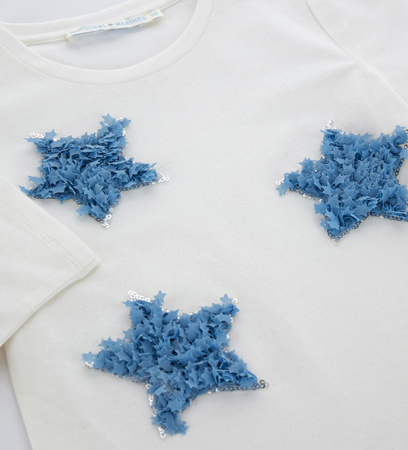 ORIGINAL MARINES DDA3685F Koszulka z długim rękawem z cekinową aplikacją Stars dla dziewczynki Ecru