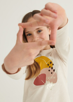 Mayoral junior 7033-075 Koszulka z długim rękawem z grafiką dla dziewczynki ECOFRIENDS beżowa