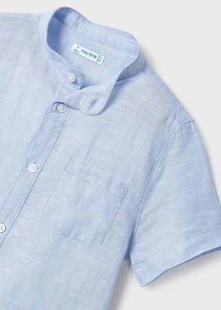 Mayoral Mini 3161-062 Koszula lniana z krótkim rękawem ze stójką dla chłopca Niebieska