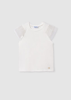 Mayoral Junior 6001-069 Koszulka z tiulowymi rękawami dla dziewczynki  Crudo