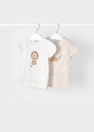 Mayoral mini 3037-065 Zestaw 2 koszulek z krótkim rękawem z aplikacjami dla dziewczynki  ECOFRIENDS Ecru