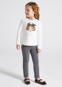 Mayoral Mini 4502-057 Długie spodnie z kokardkami dla dziewczynki Szare