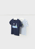 Mayoral Baby 1023-083 Zestaw 2 koszulek ECOFRIENDS z krótkim rękawem z aplikacją dla chłopca  Granatowa i biała w paski