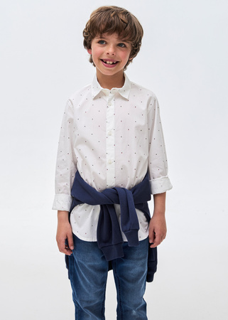 Mayoral Junior 7187-046 Koszula wzorek z długim rękawem, z klasycznym kołnierzykiem dla chłopca Blanco