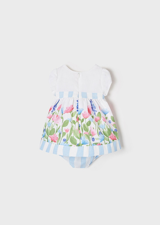 Mayoral Newborn 1868-096 Sukienka w kwiatki dla dziewczynki Biało-niebieska