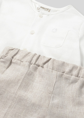 Mayoral Newborn 1564-096 Elegancki komplet spodnie z koszulą Blanco-lino