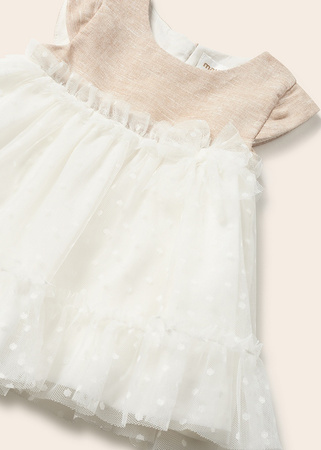 Mayoral Newborn 1819-059 Sukienka wizytowa z pasującymi majteczkami dla dziewczynki Ecru