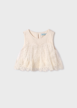Abel&Lula 5151-001 Top tiulowy z haftem Crudo