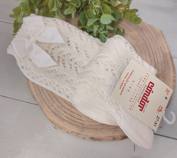 Condor 2519/2 202 Podkolanówki ażurowe z kokardą Kolor Nata