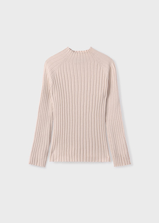 Mayoral Junior 7040-045 Koszulka z długim rękawem w prążek ze stójką dla dziewczynki Garbanzo